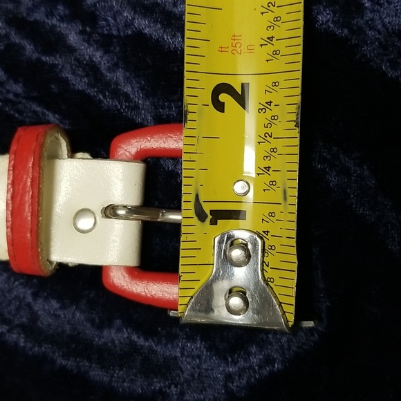 Vintage Astor Cloth Belt Cream with Red Leather Buckle 36" - Picture 11 of 13